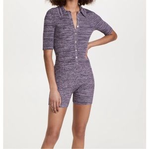 NWT Le Ore Rimini Purple Spacedye Stretchy Romper Long Sleeve Burnout Button Up